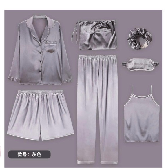 7 PIECE SATIN SILK PJ SET - Picture 2 of 16